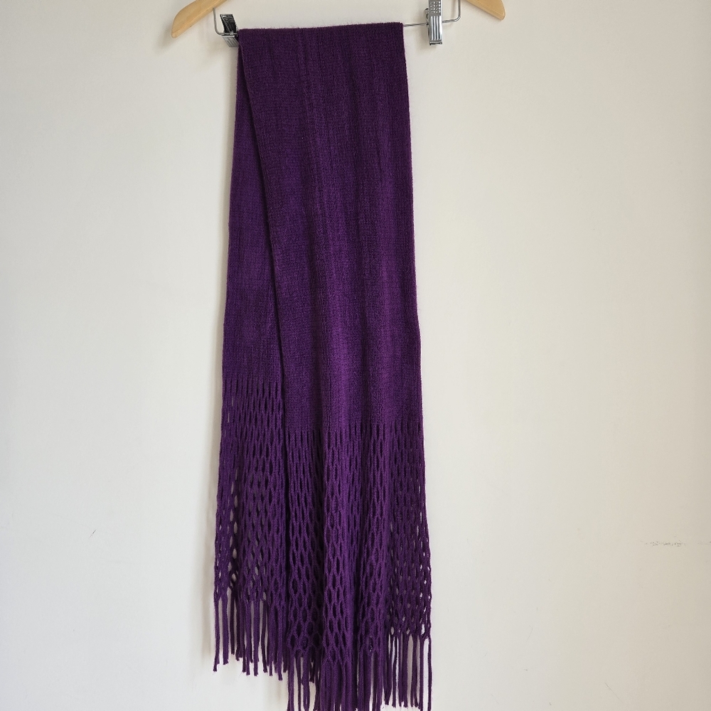 Purple Knit Scarf with Fringe